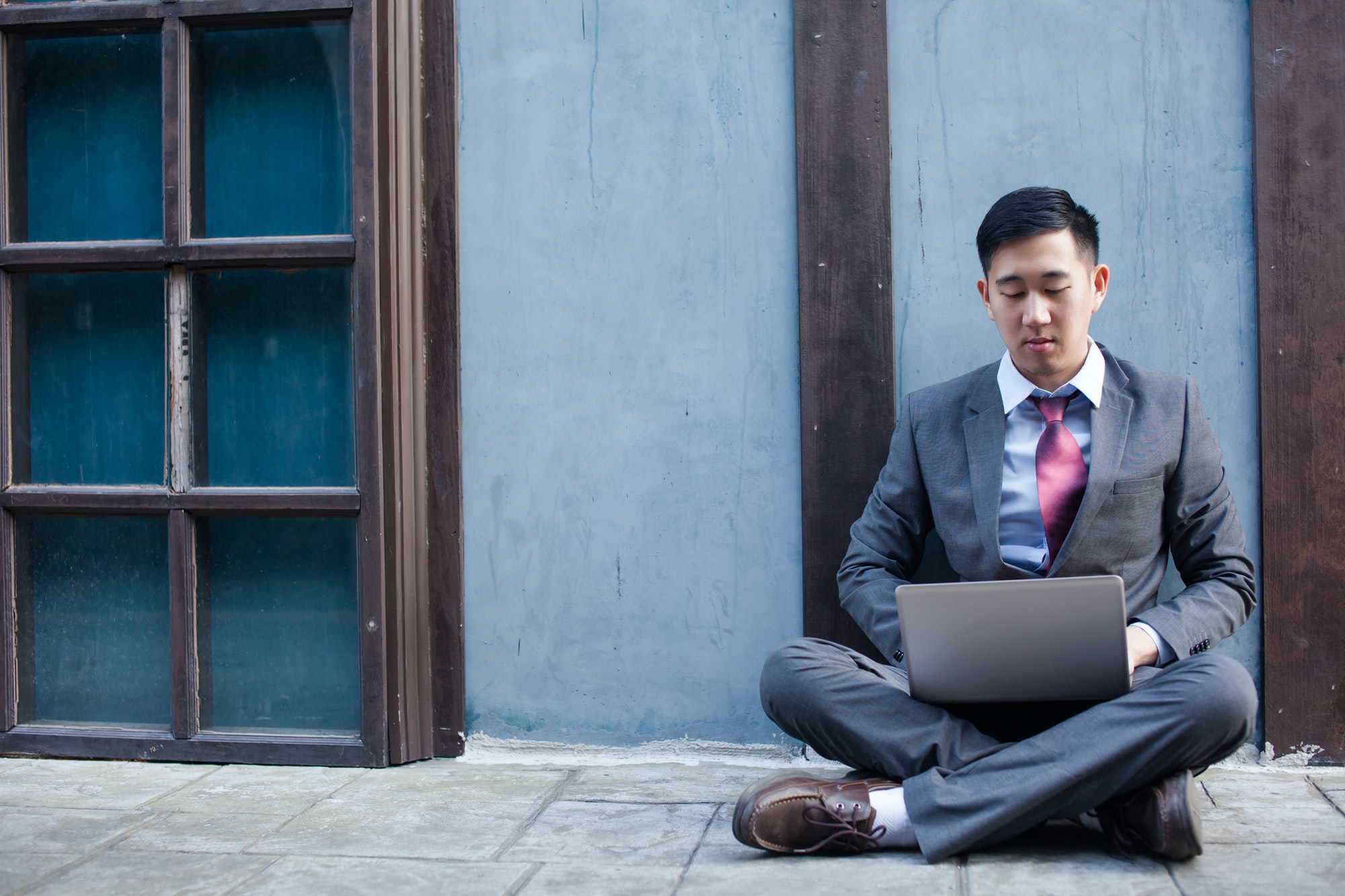 Business Man Working Outdoor - Work Anywhere Concept